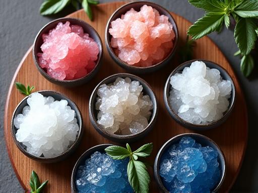 様々な種類の料理用岩塩のボウル